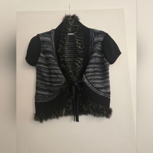 Alberto Makali Black and Gray Knit Cardigan with Fuzzy Trim